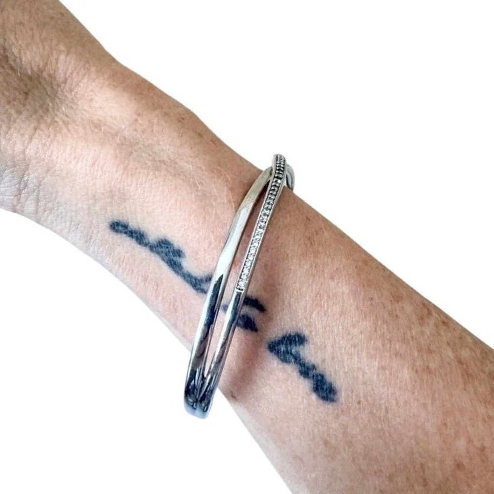 Silver‎ Tone Cuff Bracelet Crystal Crossover Open Bangle Double Band